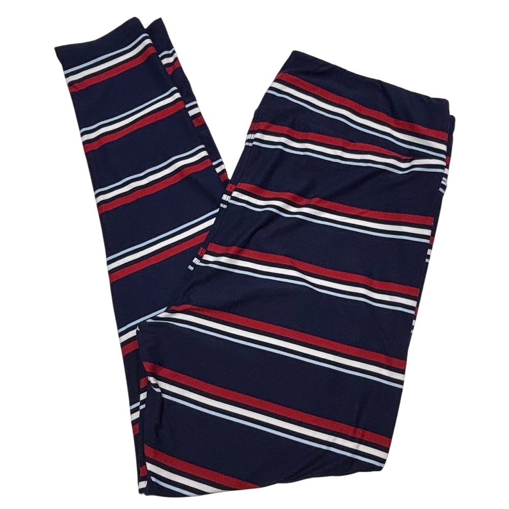 LuLaRoe Womens Leggings Size TC2 Navy Blue Red White Striped Plus 18+ NWT